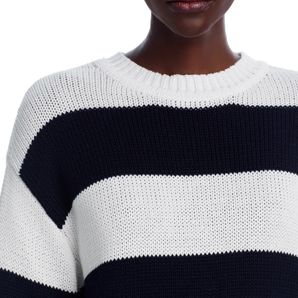 AQUA Drop Shoulder Cotton Striped Sweater – White/Black, Small - Picture 5 of 8